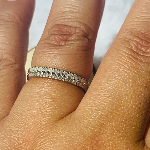 Natural Diamond 0.50 ctw Stackable Band Ring Platinum Over Sterling Silver Sz 9 - Picture 7 of 7